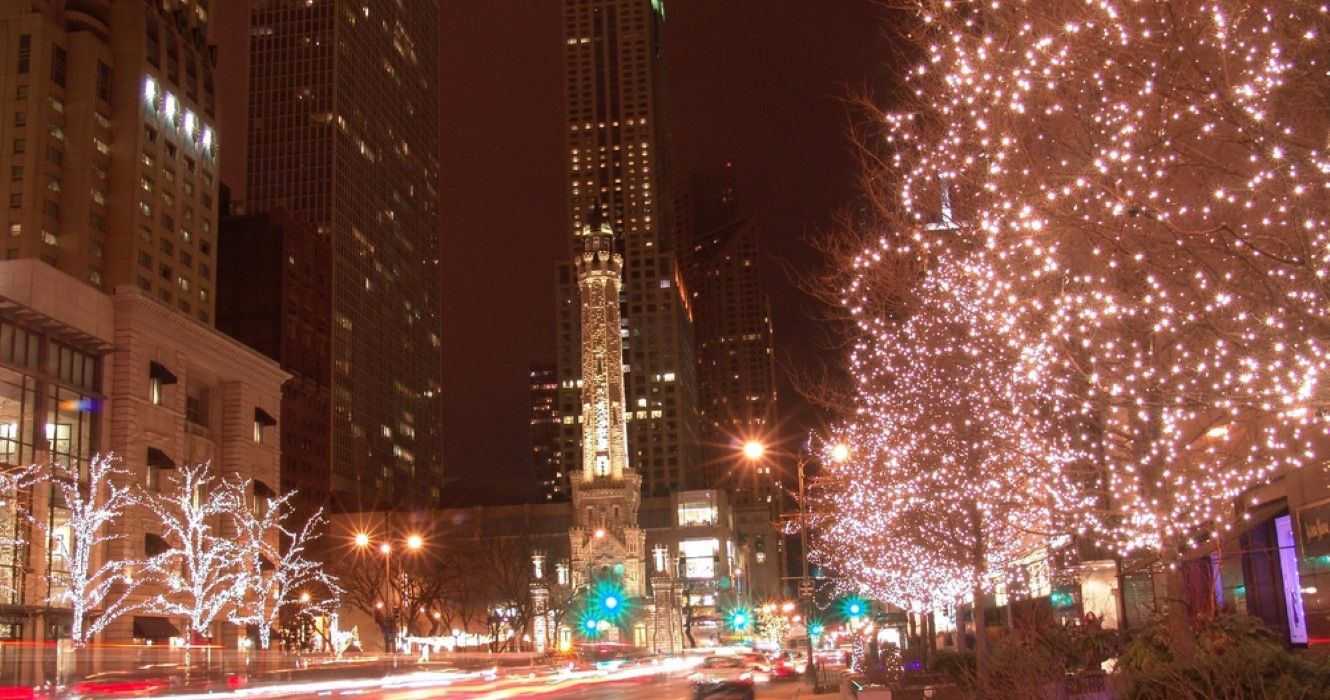 Luzes do feriado na Michigan Avenue, Chicago