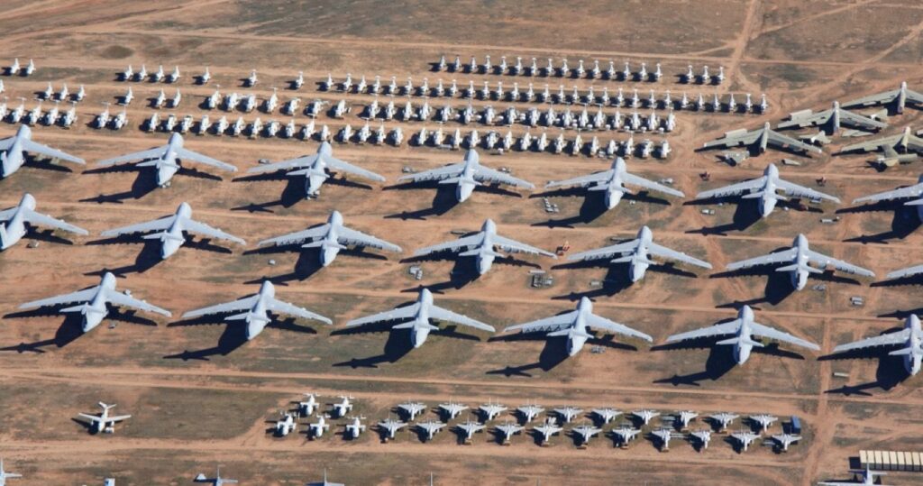 Retired aircrafts in the boneyard in Davis-Monthan Air Force Base