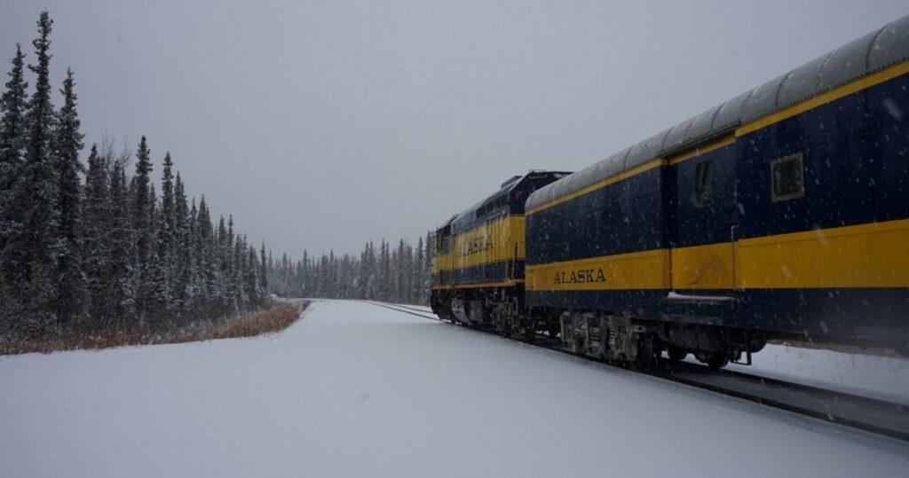 Aurora Winter train at Denali State Park station
