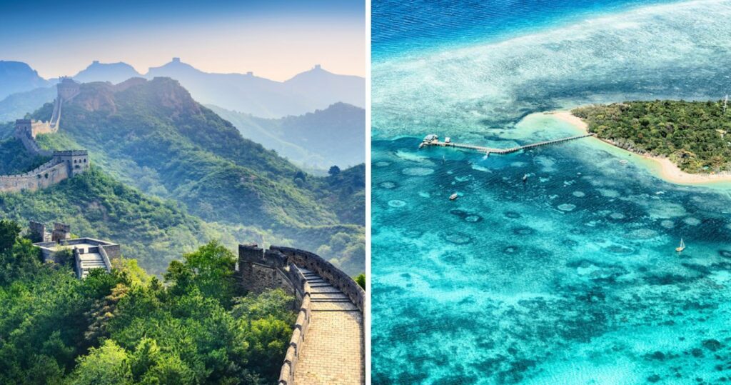 the great wall of china, an aerial view of the great barrier reef