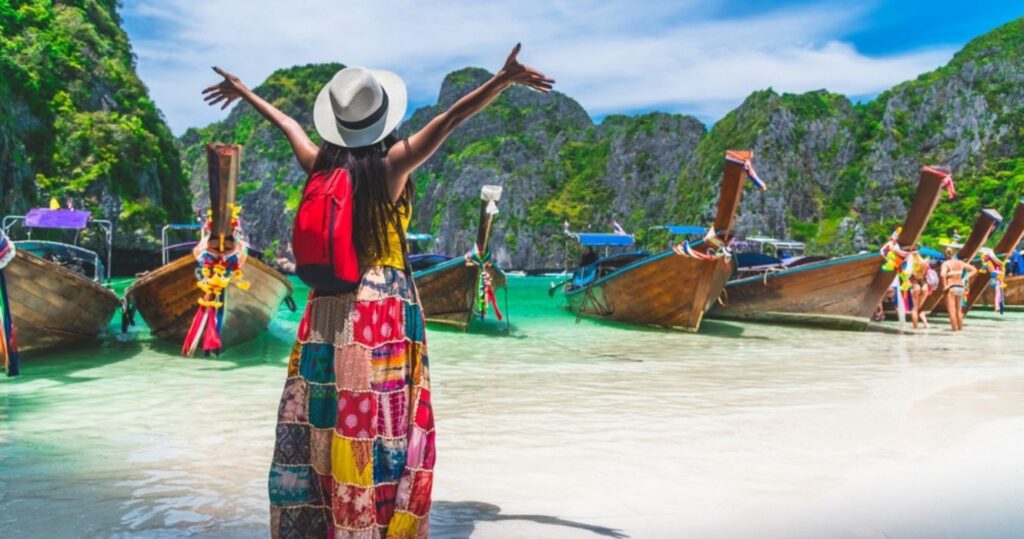 a traveler on a beach in thailand