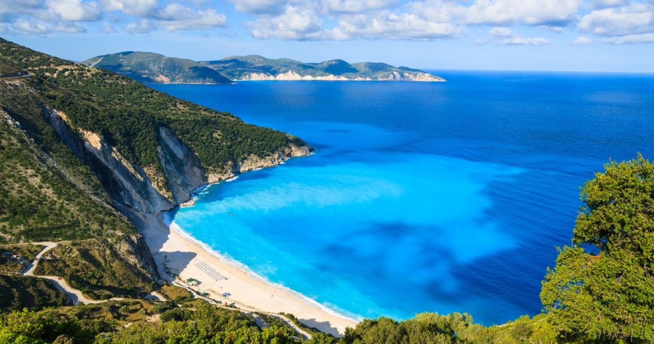 Praia de Myrtos na ilha de Kefalonia, Grécia