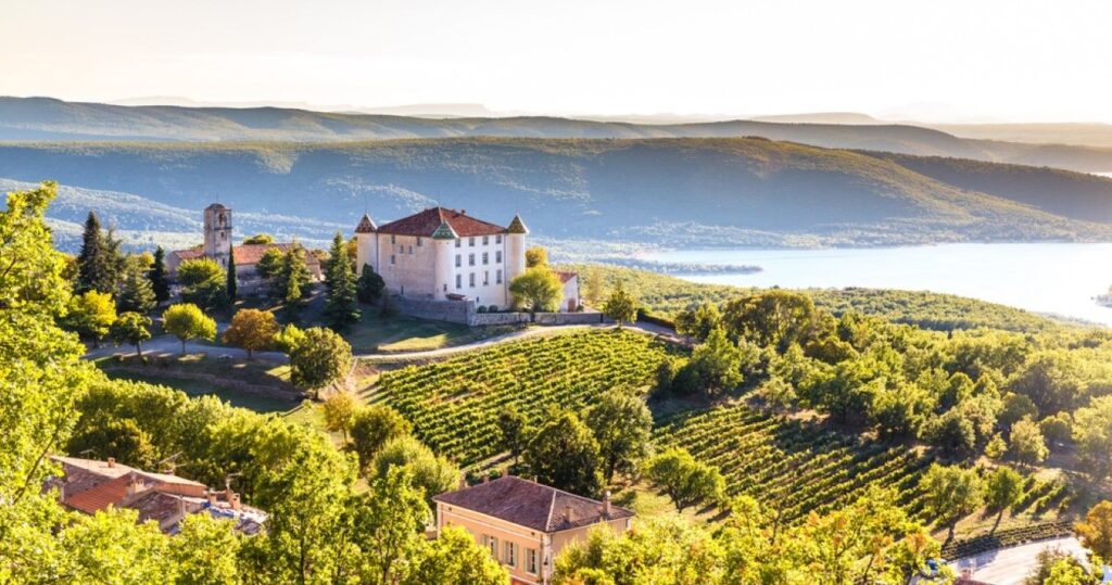 View Of Aiguines Village And Renaissance-style Chateau in France