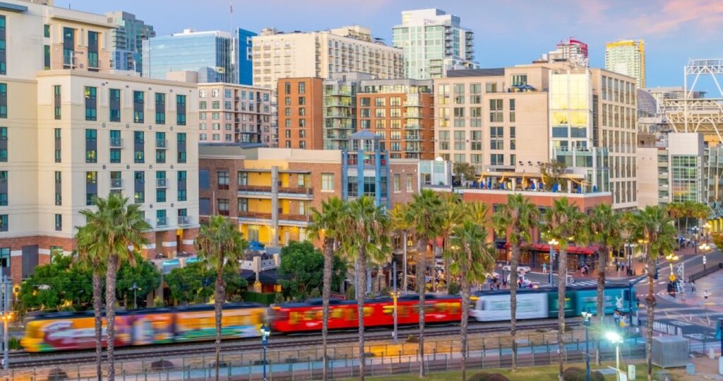 Gaslamp Quarter district at twilight in San Diego, California