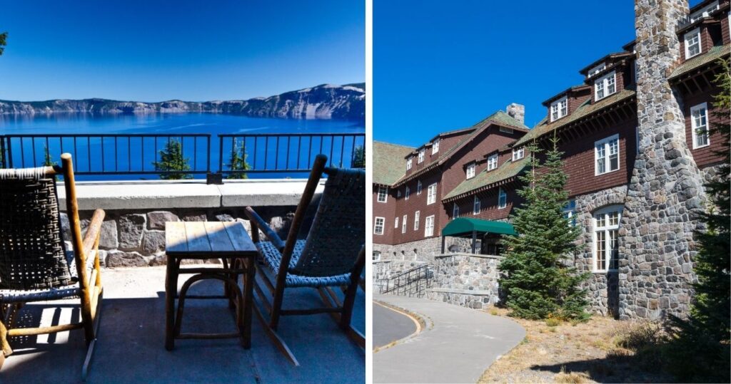 a balcony at crater lake lodge