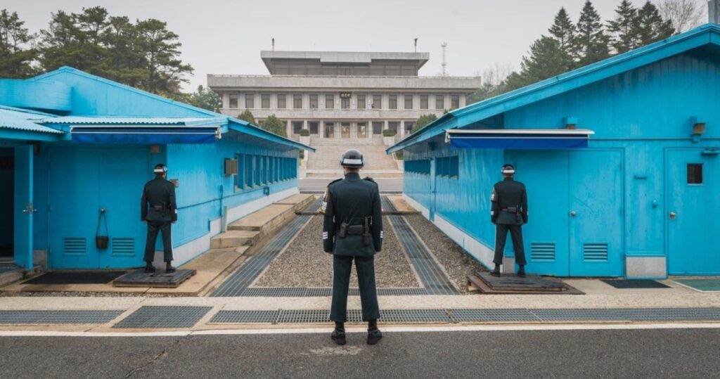 South Korean soldiers at the DMZ ( Demilitarized Zone) in Panmunjeon, South Korea