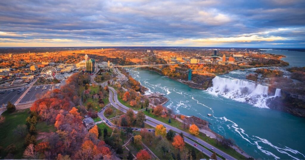 niagara falls during the fall at sunset