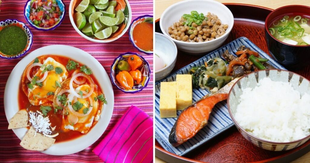 breakfast in mexico, breakfast in japan