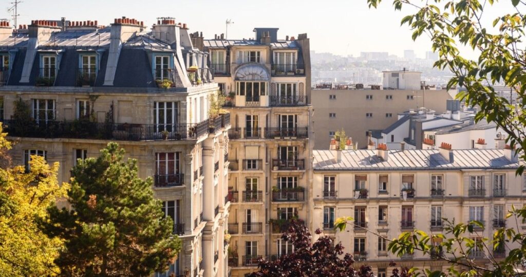 View from park in front of Sacre Coeur in Paris, France
