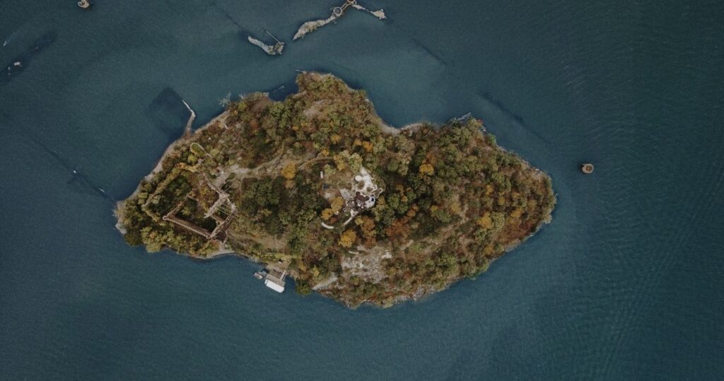 an aerial view of bannerman island in the hudson river
