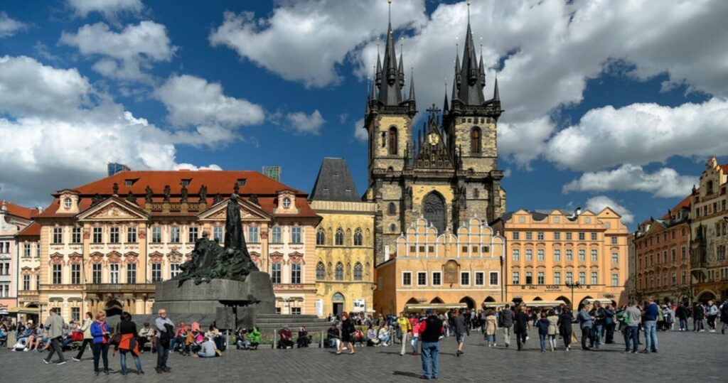 Buildings and tourists in Old Town Prague, Czech Republic