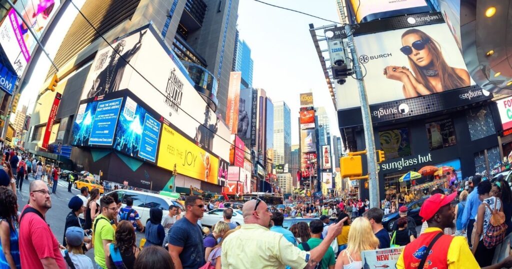 a crowded times square in nyc
