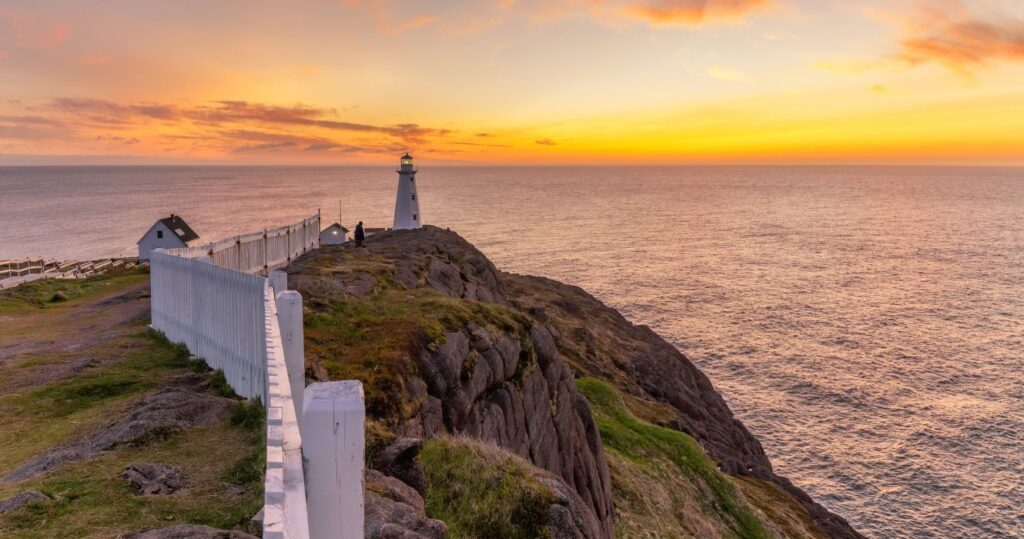 cape spear lighthouse in newfoundland at sunset