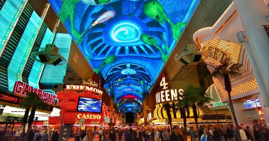 crowded freemont street in las vegas